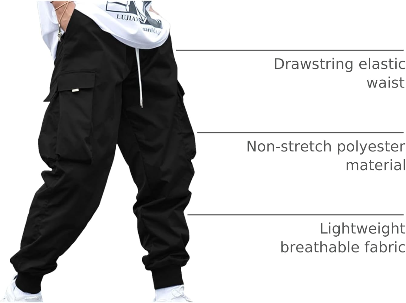 OYOANGLE Men's Casual Drawstring Elastic Waist Flap Pocket